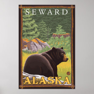 Schwarzer Bär im Wald - Seward, Alaska Poster