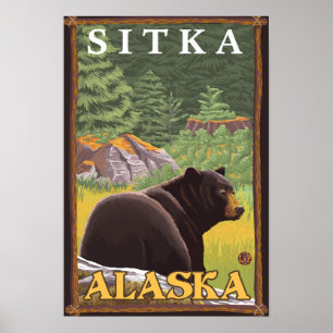 Schwarzer Bär im Wald - Sitka, Alaska Poster