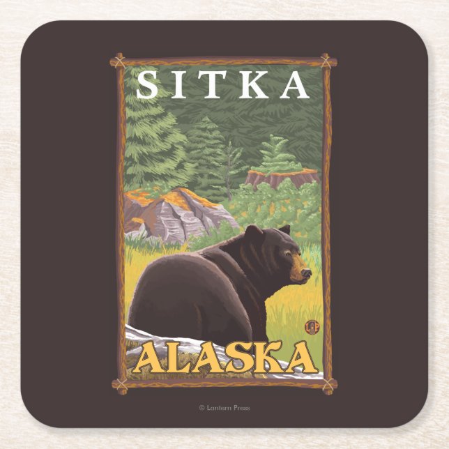 Schwarzer Bär im Wald - Sitka, Alaska Rechteckiger Pappuntersetzer (Vorderseite)