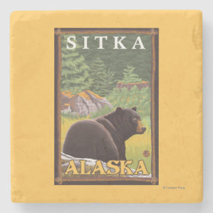 Schwarzer Bär im Wald - Sitka, Alaska Steinuntersetzer
