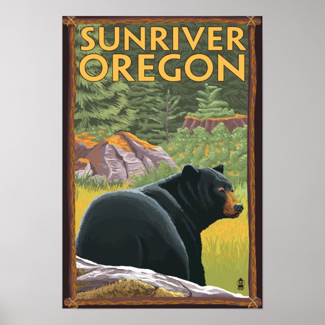 Schwarzer Bär im Wald - Sun River, Oregon Poster (Vorne)