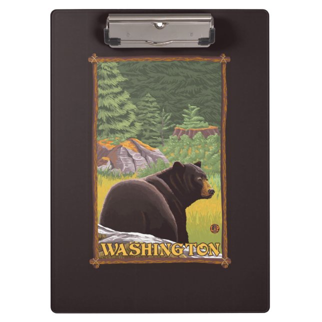 Schwarzer Bär im Wald - Washington Klemmbrett (Vorderseite)