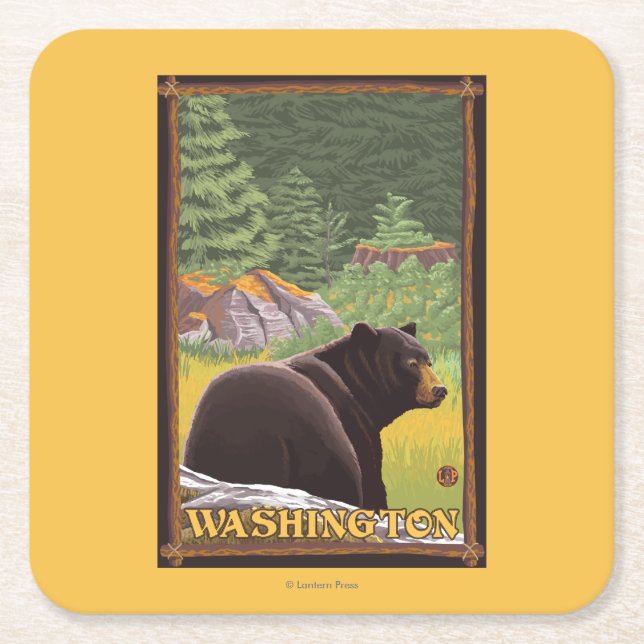 Schwarzer Bär im Wald - Washington Rechteckiger Pappuntersetzer (Vorderseite)