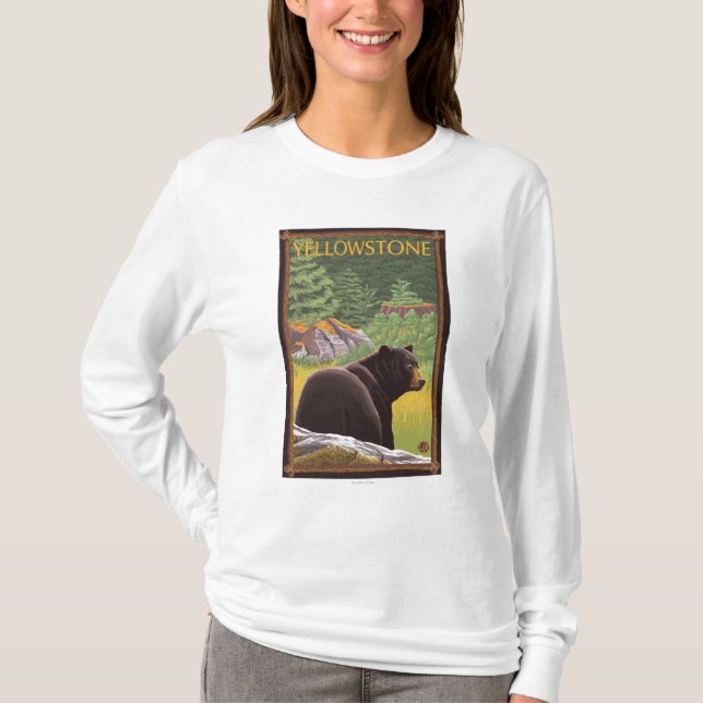 Schwarzer Bär im Wald - Yellowstone Nationalpark T-Shirt (Vorderseite)