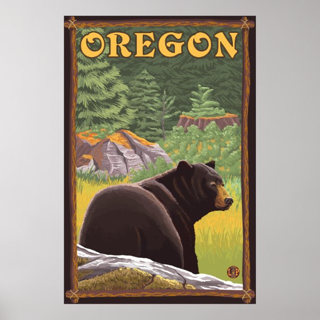 Schwarzer Bär in der Waldszene - Oregon Poster (Vorne)