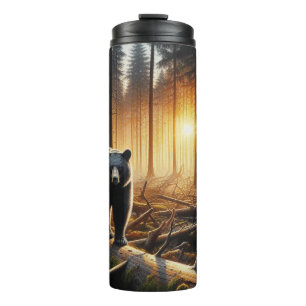 Schwarzer Bär in der Waldszene Thermosbecher
