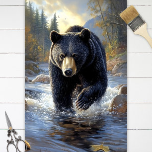 Schwarzer Bär in einem Fluss Illustration Dekoupag Seidenpapier