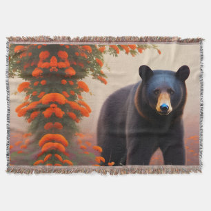 Schwarzer Bär in orangen Blume Decke