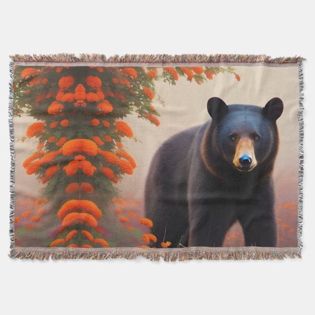 Schwarzer Bär in orangen Blume Decke (Vorderseite)