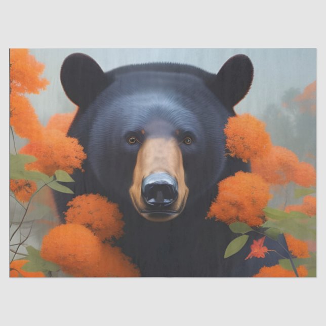 Schwarzer Bär in orangen Blume Seidenpapier (Vorderseite)