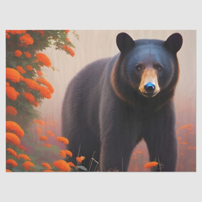 Schwarzer Bär in orangen Blume Seidenpapier (Vorderseite)