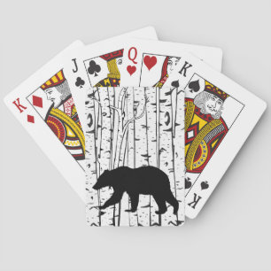 Schwarzer Bär in weiße Birken-Baum-Spielkarten Spielkarten