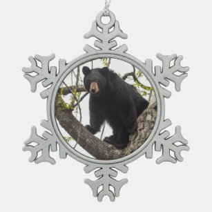 Schwarzer Bär klettern Schneeflocken Zinn-Ornament