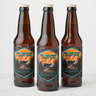 Schwarzer Bär - Naturgebirge Blau Bierflaschenetikett
