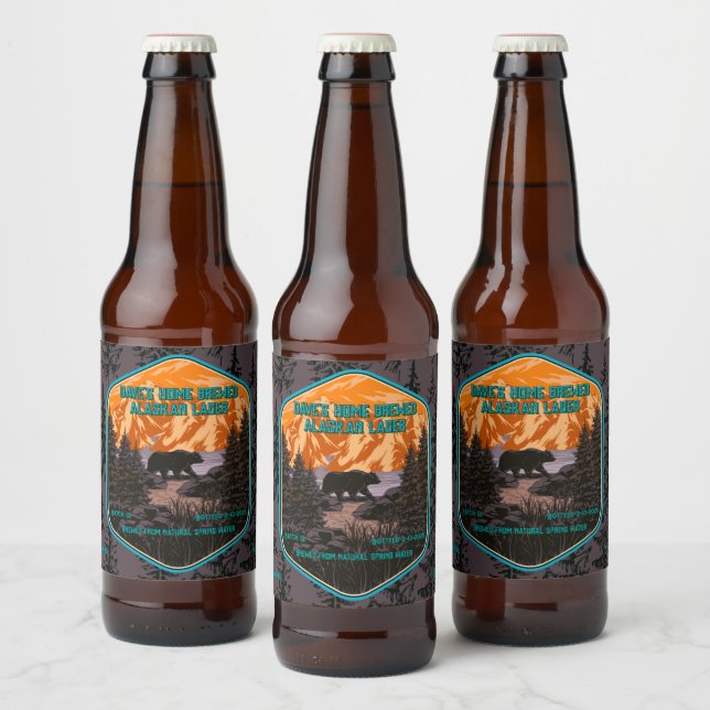 Schwarzer Bär - Naturgebirge Blau Bierflaschenetikett (Flaschen)