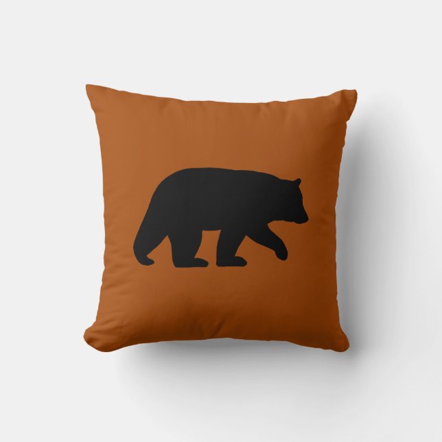 Schwarzer Bär Silhouette Burnt Orange Wild Country Kissen (Vorderseite)