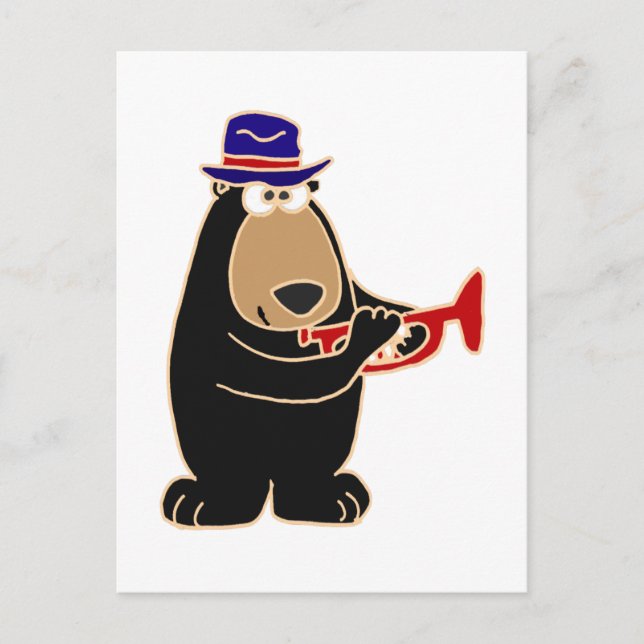 Schwarzer Bär spielt Rote Trompete Postkarte (Vorderseite)