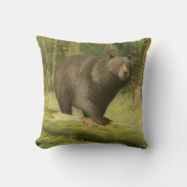 Schwarzer Bär Stepping auf einem Baumstamm Kissen (Vorderseite)