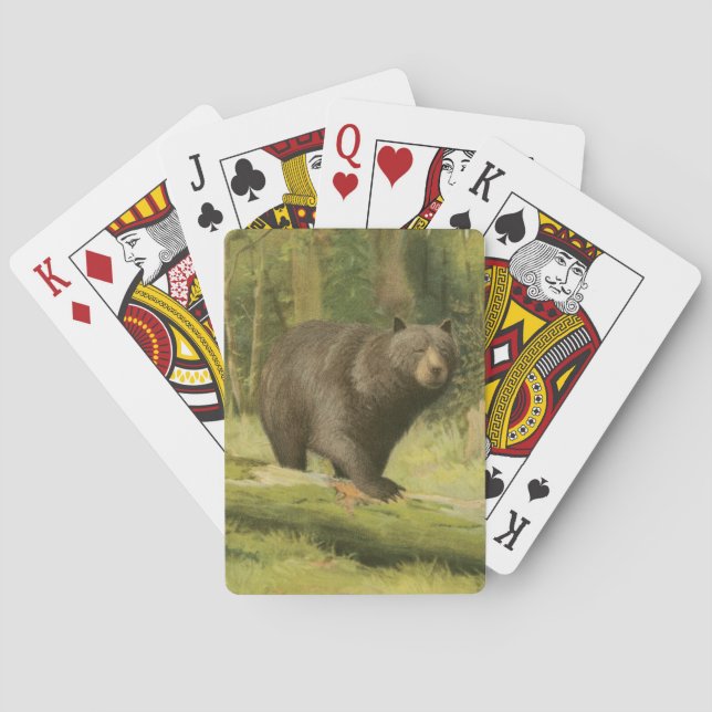 Schwarzer Bär Stepping auf einem Baumstamm Spielkarten (Rückseite)