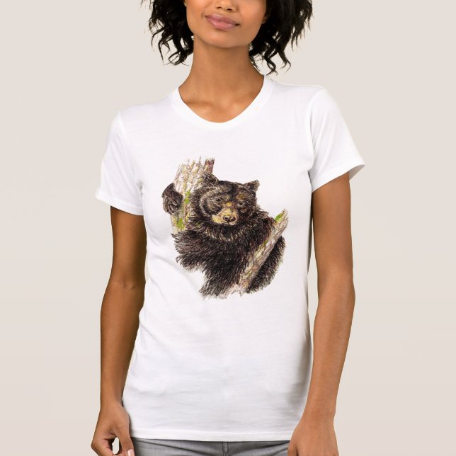 Schwarzer Bär Tracks Tier T Shirt (Vorderseite)