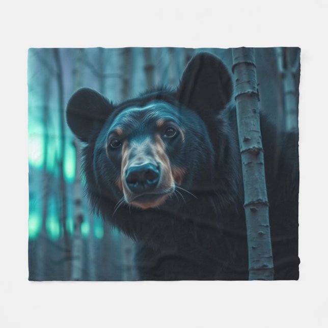Schwarzer Bär und Aurora Kunst und Kultur Fleecedecke (Vorderseite (Horizontal))