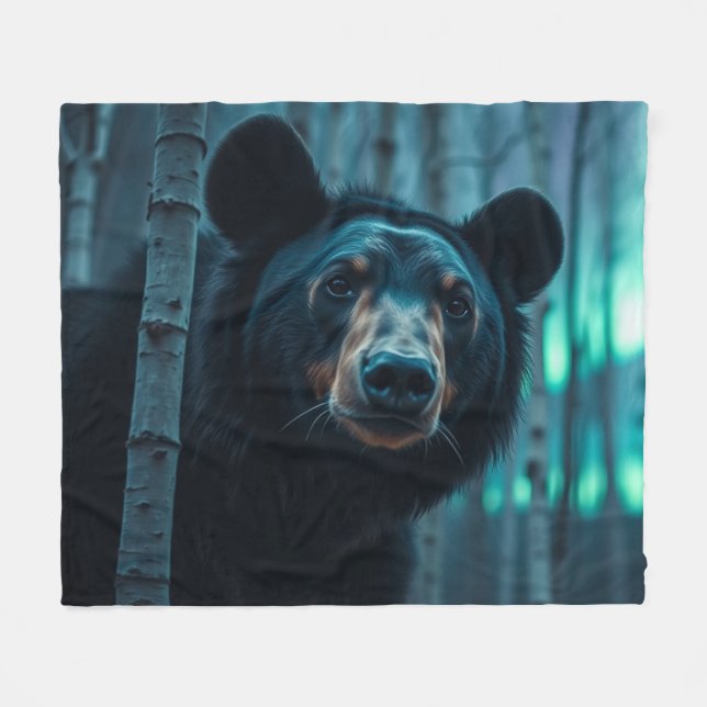 Schwarzer Bär und Aurora Kunst und Kultur Fleecedecke (Vorderseite (Horizontal))