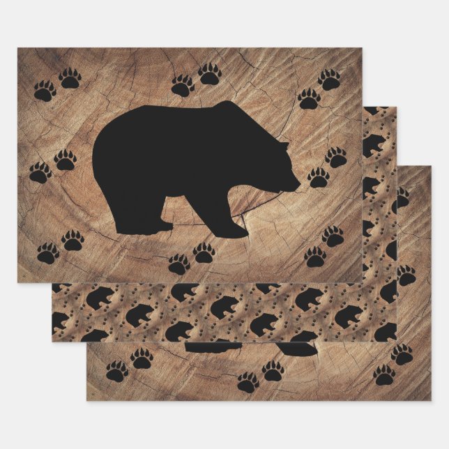 Schwarzer Bär und Bärenpaare Geschenkpapier Set (Set)