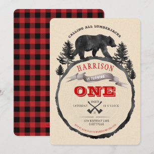 Schwarzer Bär und Lumberjack zum Geburtstag einlad Einladung