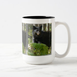 Schwarzer Bär Verstecken im Wald Foto Wildnis Zweifarbige Tasse