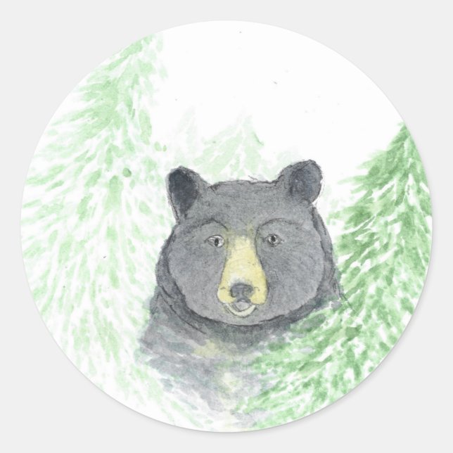 Schwarzer Bär Weihnachten Runder Aufkleber (Vorderseite)
