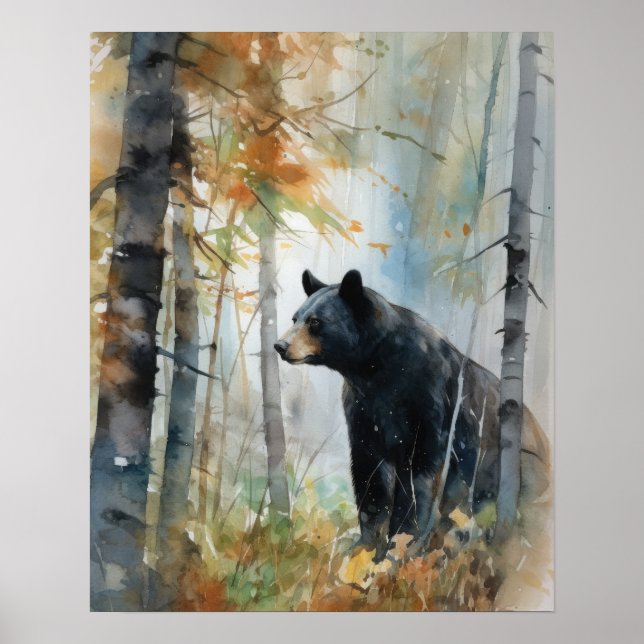 Schwarzer Bär Woodland Tierart Print Poster (Vorne)