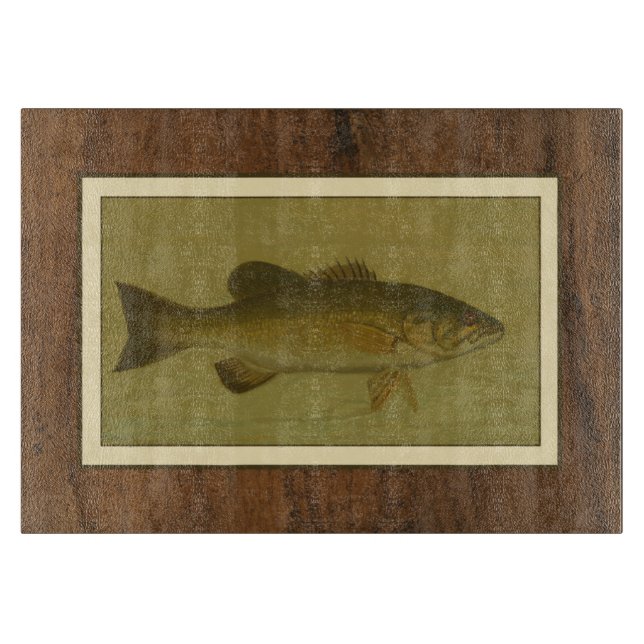Schwarzer Bass auf grünem Hintergrund Schneidebrett (Vorderseite)