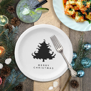 Schwarzer Baum Frohe Weihnachten Pappteller