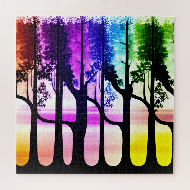 Schwarzer Baum Silhouetten im Abstrakten, farbenfr (Horizontal)