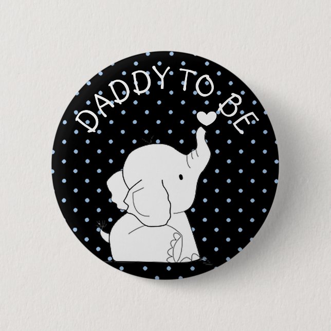 Schwarzer blauer Elefant-Baby-Duschen-Button-Vater Button (Vorderseite)