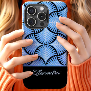 Schwarzer blauer Retro-1920er Gatsby-Palmen-Schrif Case-Mate iPhone Hülle