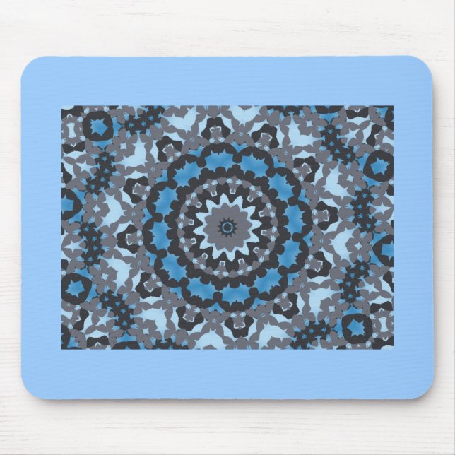 Schwarzer, blauer u. grauer Fraktalmusterentwurf Mousepad (Vorne)