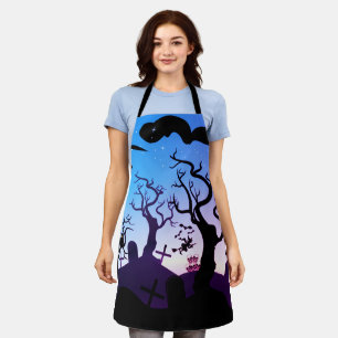 Schwarzer, blauer und lila Spuk Friedhof Halloween Schürze