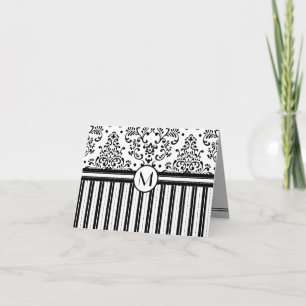 Schwarzer Blumendamast und Streifen-Monogramm