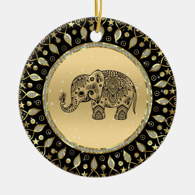 Schwarzer Blumenelefant Keramik Ornament (Vorne)