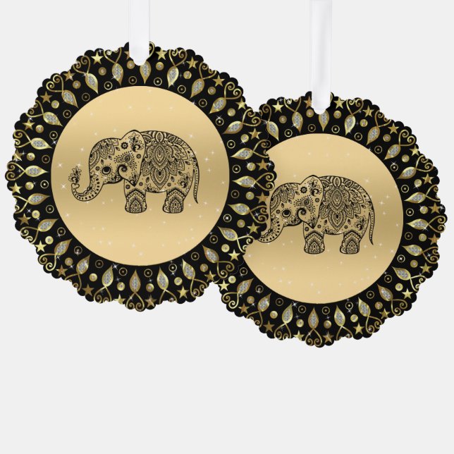 Schwarzer Blumenelefant Ornament Karte (Vorderseite/Rückseite)