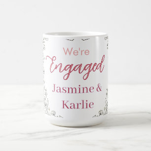 schwarzer Blumenkranz rotes Herz wir sind verlobt Kaffeetasse