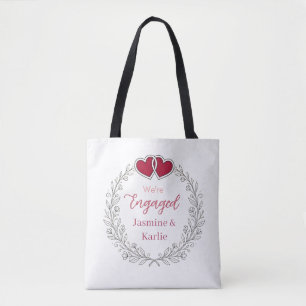 schwarzer Blumenkranz rotes Herz wir sind verlobt Tasche
