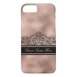 Schwarzer Blütenrahmen auf Rose Gold Gradient Meta Case-Mate iPhone Hülle
