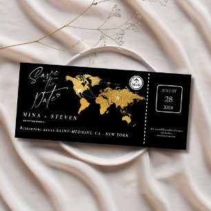 Schwarzer Boarding Pass Hochzeit in Urlaubsort Save The Date