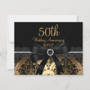 Schwarzer Bogen & Damast Gold 50. Hochzeitstag RSV RSVP Karte