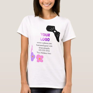 Schwarzer Bogen Rosa lila Blüten Logo-Details hinz T-Shirt