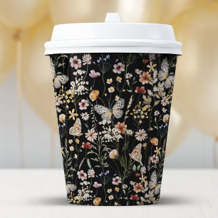 Schwarzer Boho-Blumen-Papierbecher Pappbecher
