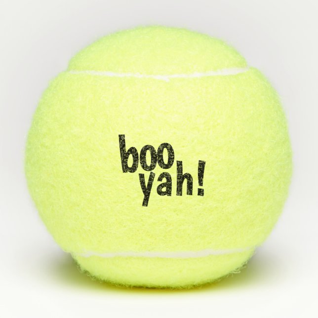 Schwarzer Boo Yah! Typografie lustig Tennisbälle (Vorderseite)