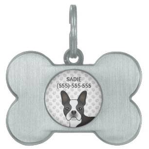 Schwarzer Boston Terrier Cartoon Hundekopf & Pfote Tiermarke